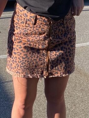 We The Free Leopard Zip-Front Midi Skirt - Brown/Black